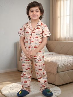 Polka Tots - Cotton Half Sleeve Car Print Night Suit