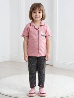 Polka Tots - Cotton Half Sleeve Swan Print Night Suit