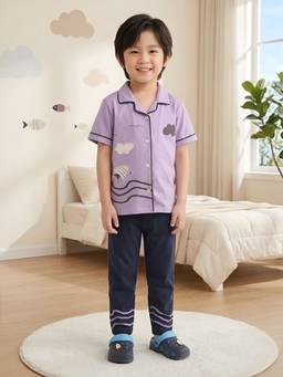 Polka Tots - Cotton Half Sleeve Fish Print Night Suit