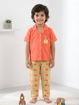 Polka Tots - Cotton Half Sleeve Elephant Print Night Suit