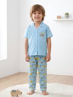Polka Tots - Cotton Half Sleeve Hippo Print Night Suit