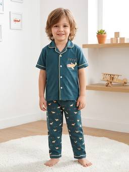 Polka Tots - Cotton Half Sleeve Airplane Print Night Suit