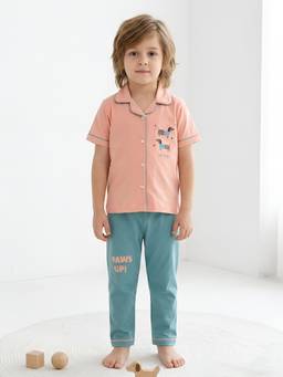Polka Tots - Cotton Half Sleeve Puppy Patch Night Suit