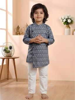 Polka Tots - Cotton Full Sleeve Floral Ethnic Kurta With Pyjama