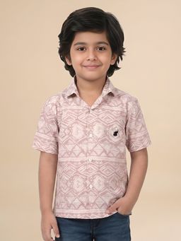 Polka Tots - Pink Cotton Half Sleeve Printed Shirt