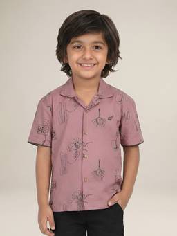 Polka Tots - Rust Cotton Half Sleeve Embroidery Shirt