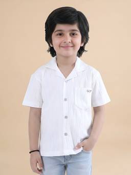 Polka Tots - White Cotton Half Sleeve Solid Print Shirt