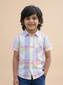 Polka Tots - Multi-Colour Cotton Half Sleeve Checks Print Shirt