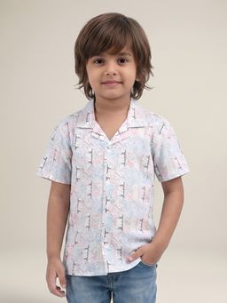Polka Tots - Pink Cotton Half Sleeve Abstract Print Shirt