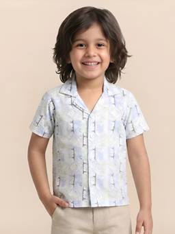 Polka Tots - Blue Cotton Half Sleeve Abstract Print Shirt