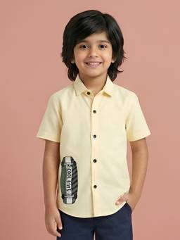 Polka Tots - Yellow Cotton Half Sleeve Boat Patch Shirt