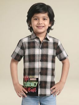 Polka Tots - Black Cotton Half Sleeve Checks Print Shirt