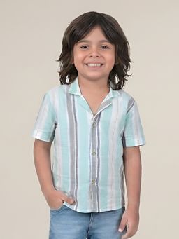 Polka Tots - Blue Cotton Half Sleeve Stripes Print Shirt