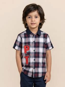 Polka Tots - Multi-Colour Cotton Half Sleeve Checks Print Shirt