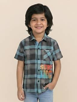 Polka Tots - Multi-Colour Cotton Half Sleeve Checks Print Shirt