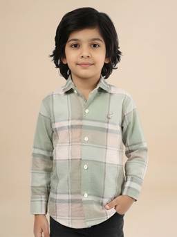 Polka Tots - Green Cotton Full Sleeve Checks Print Shirt