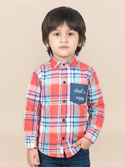 Polka Tots - Coral Cotton Full Sleeve Checks Print Shirt
