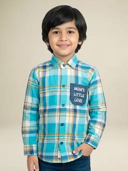 Polka Tots - Blue Cotton Full Sleeve Checks Print Shirt