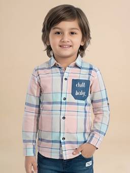 Polka Tots - Peach Cotton Full Sleeve Checks Print Shirt