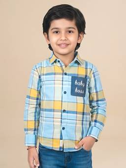 Polka Tots - Turquoise Cotton Full Sleeve Checks Print Shirt