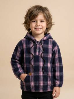 Polka Tots - Pink Cotton Full Sleeve Checks Print Hoodie