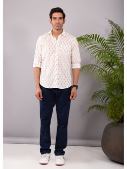 RATAN JAIPUR - Cream And Rust Regular Cotton Full Sleeves Shirt