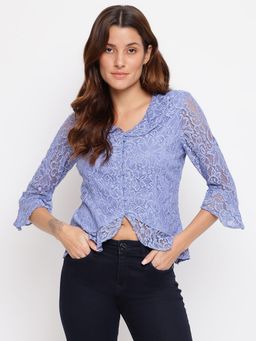 Latin Quarters - Women Blue Solid Half Sleeve Shirt Blouse