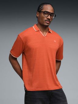 Puma - Wardrobe Essentials Mens Ribbed Knit Orange Polo T-Shirt