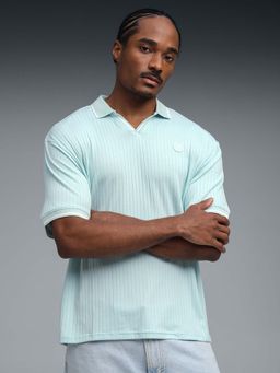 Puma - Wardrobe Essentials Mens Ribbed Knit Blue Polo T-Shirt