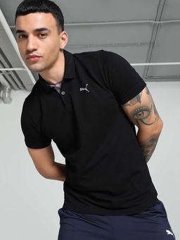 Puma - Mens Contrast Placket Slim Fit Black Polo T-Shirt
