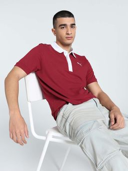 Puma - Essentials Mens Contrast Placket Maroon Polo T-Shirt