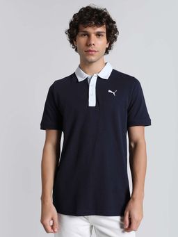 Puma - Essentials Mens Contrast Placket Navy Blue Polo T-Shirt