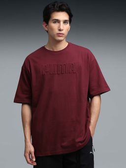 Puma - Essential Mens Boxy Fit Emboss Maroon T-Shirt