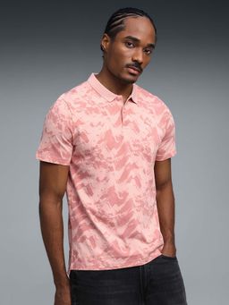 Puma - Essentials Elevated Mens All-Over-Printed Jersey Pink Polo T-Shirt