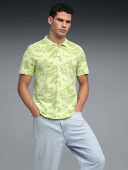 Puma - Essentials Elevated Mens All-Over-Printed Jersey Green Polo T-Shirt