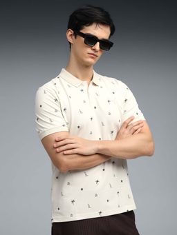 Puma - Essentials Elevated Mens All-Over-Printed Slim Fit Off White Polo T-Shirt