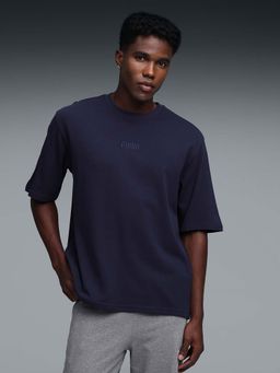 Puma - Essential Elevated Mens Wording Boxy Navy Blue T-Shirt