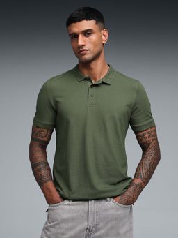 Puma - Essentials Mens Jacquard Collar Slim Fit Green Polo T-Shirt