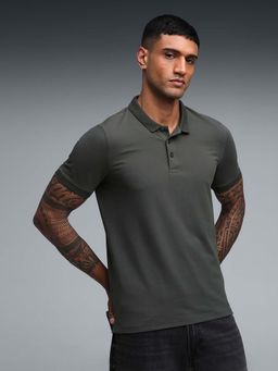 Puma - Essentials Mens Jacquard Collar Slim Fit Grey Polo T-Shirt