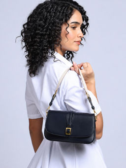 Twenty Dresses by Nykaa Fashion - Women Black Rectangular Boxy Sling Bag With Webbing Strap