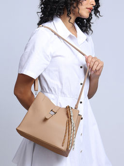 Twenty Dresses by Nykaa Fashion - Camel Bucket Sling Bag With Cord Charms for Women