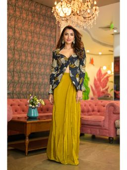 Ahi Clothing - Black Abstract Heavy Drape Skirt with Jacket (Set of 2)