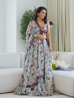 Ahi Clothing - Multicolor African Floral Lehenga with Bustier and Dupatta (Set of 3)