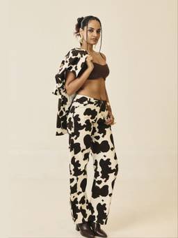 Lea Clothing - Multicolour Bessie Cow-Print Barrel Pants
