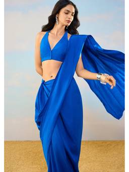 dash and dot - Blue Textured Halter Neck Blouse