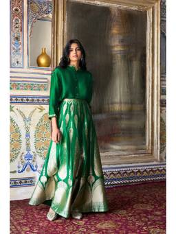 dash and dot - Green Embroidered Motif Textured Shirt