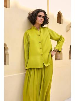 dash and dot - Green Satin Twill Shirt