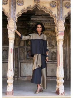 dash and dot - Black Benares Tissue Colour Blocked Shirt