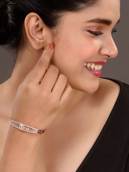 Saraf RS Jewellery - Rose Gold Plated White Ad Studded Designer Bangle Bracelet