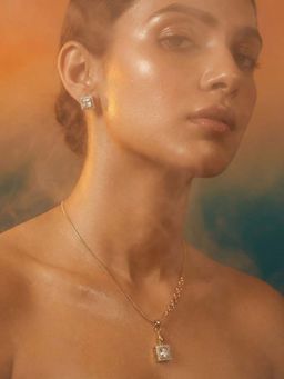 Tussya by Shreya - Eraya Statement White Pendant with Chain and Earrings